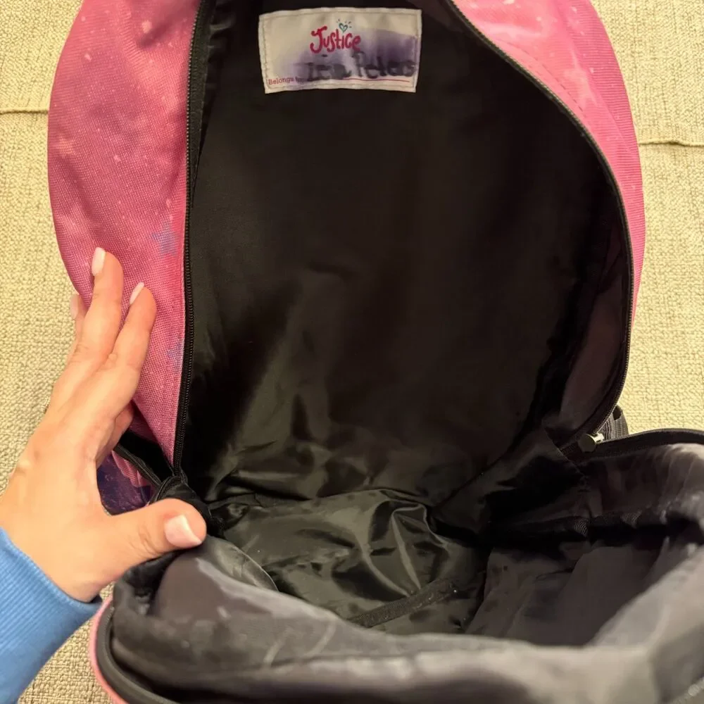 Justice Girls I Love Paris Backpack Pink Purple Eiffel Tower Glitter School Bag